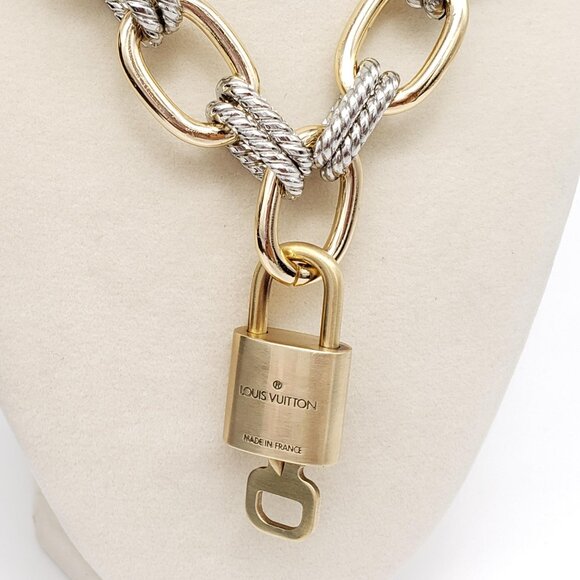 Authentic Louis Vuitton Gold Padlock w/ Unbranded Fashion Geometry Necklace - Picture 7 of 8